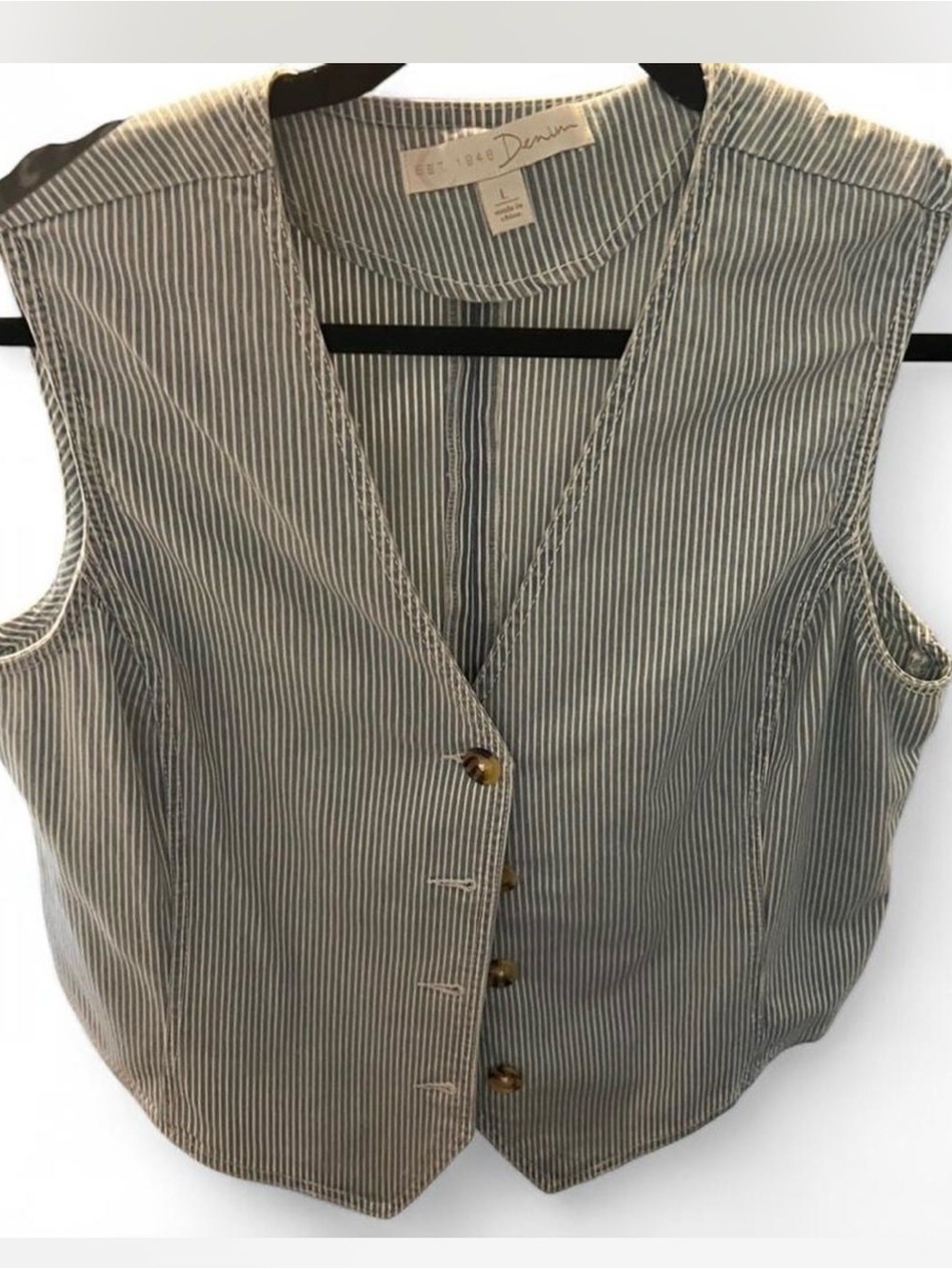 Striped Denim Vest - Blue/White